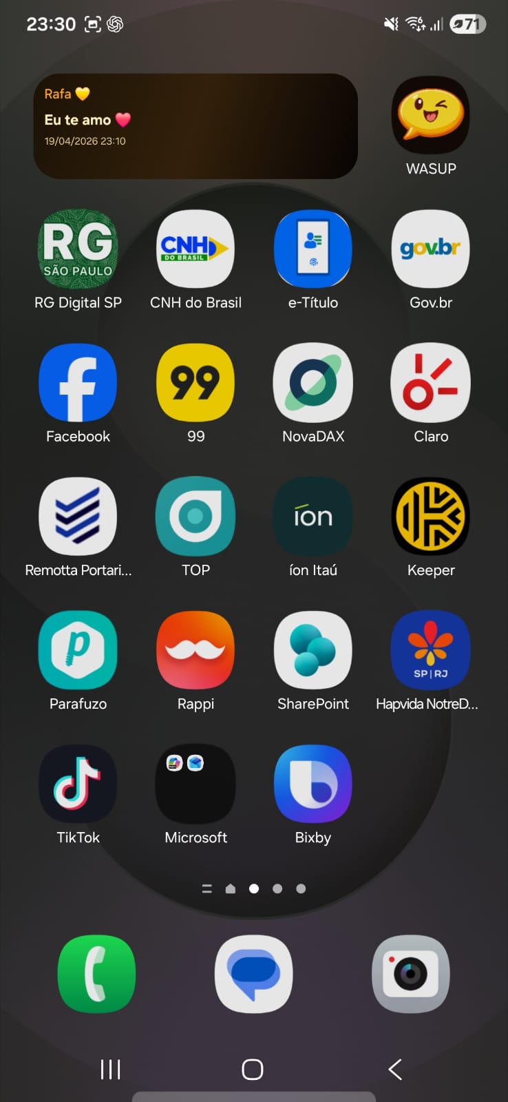 Widget do WASUP mostrando mensagem recente na tela inicial
